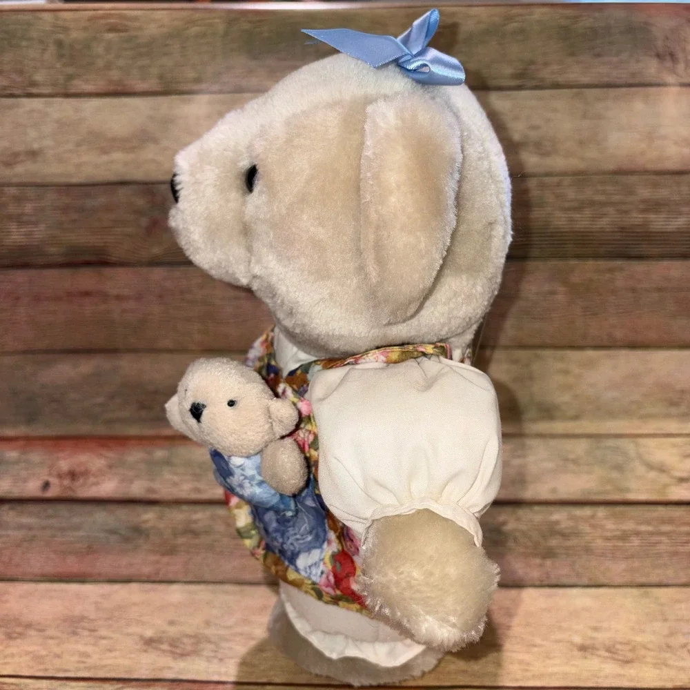 Floral Jumper Mother and Cub Plush Toy Vintage Unisex Small Cream Hallmark